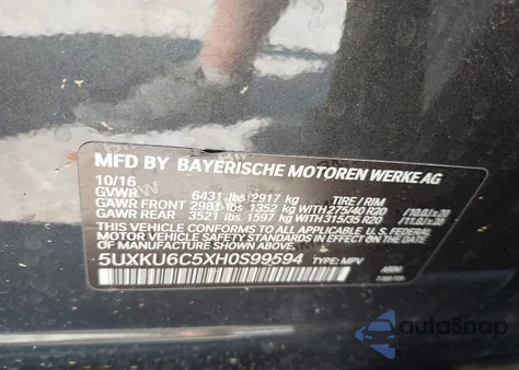 2017 BMW X6 xDrive50I z USA, uszkodzony, nr VIN 5UXKU6C5XH0S99594